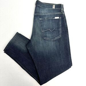 7 For All Mankind Mens Jeans 34 Relaxed Straight Mid Rise Dark Blue Hemmed 27"